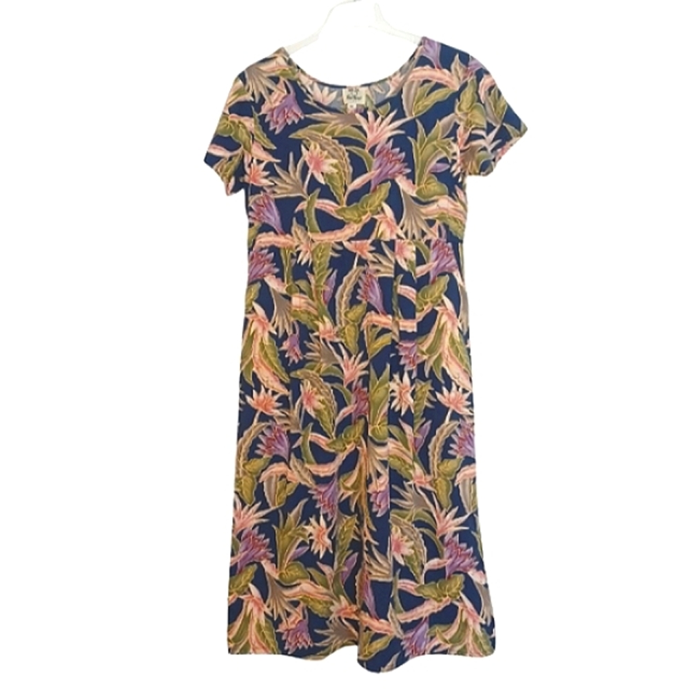 Pau Hana Hawaii Multicolor Tropical Floral Shift Dress Women's Sz Med